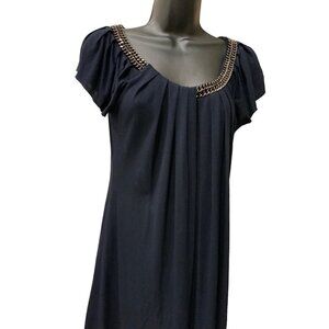 Baileys Cap sleeve top pewter chain trim